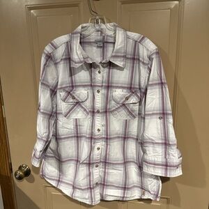 Carhartt Women's White and Purple Plaid Button Down Shirt